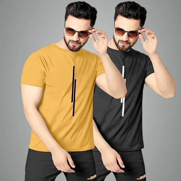 Pack_Of_2_Black_&_Mustard_Polyester_Graphic_Print_T-Shirt_For_Men