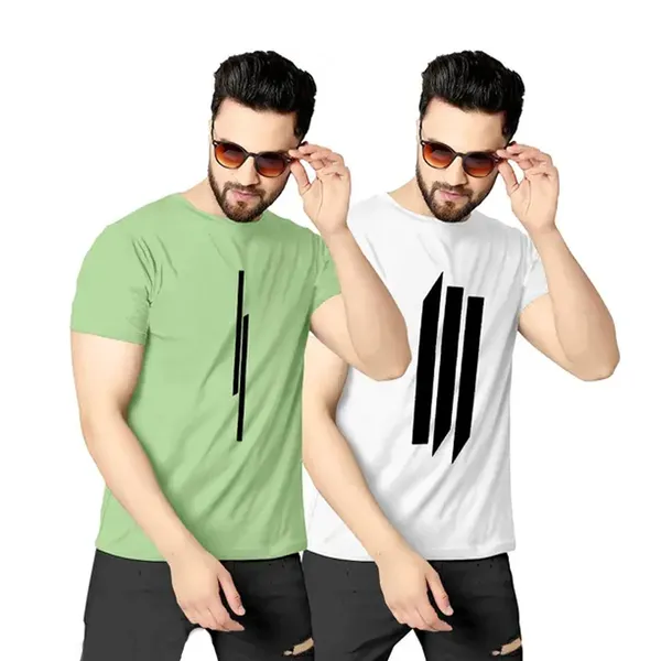 Pack_Of_2_Pista_&_White_Self_Design_Polyester_Round_Neck_T-Shirt_For_Men