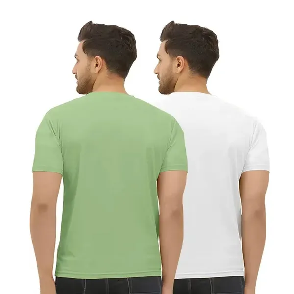 Pack_Of_2_Pista_&_White_Self_Design_Polyester_Round_Neck_T-Shirt_For_Men