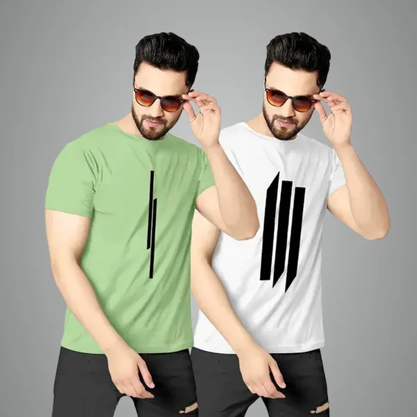 Pack_Of_2_Pista_&_White_Self_Design_Polyester_Round_Neck_T-Shirt_For_Men