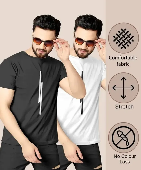 Pack_Of_2_White_&_Black_Self_Design_Polyester_Round_Neck_T-Shirt_For_Men