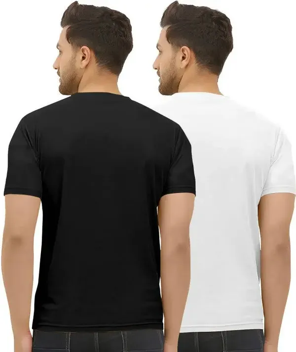 Pack_Of_2_White_&_Black_Self_Design_Polyester_Round_Neck_T-Shirt_For_Men