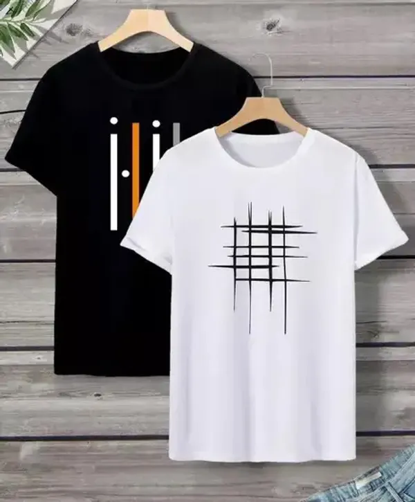 Pack_Of_2_White_&_Black_Polyester_Graphic_Print_T-Shirt_For_Men