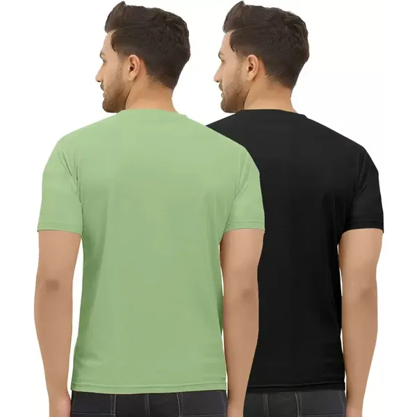 Pack_Of_2_Pista_&_Black_Self_Design_Polyester_Round_Neck_T-Shirt_For_Men