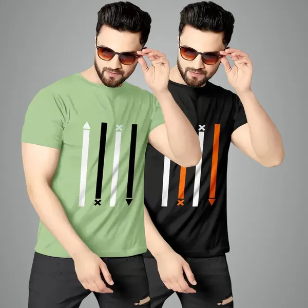 Pack_Of_2_Pista_&_Black_Self_Design_Polyester_Round_Neck_T-Shirt_For_Men