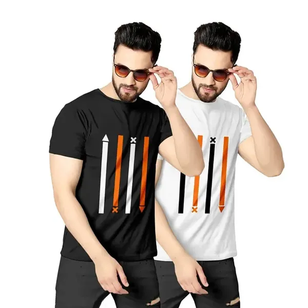Pack_Of_2_White_&_Black_Self_Design_Polyester_Round_Neck_T-Shirt_For_Men