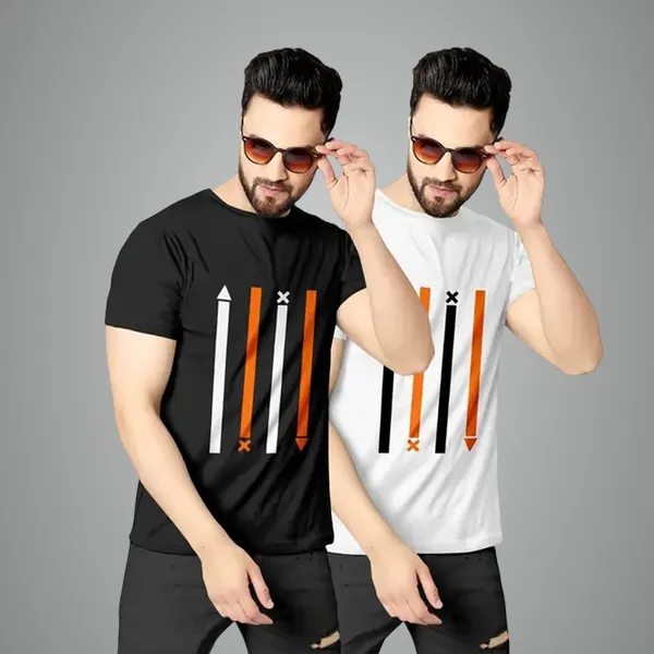 Pack_Of_2_White_&_Black_Self_Design_Polyester_Round_Neck_T-Shirt_For_Men
