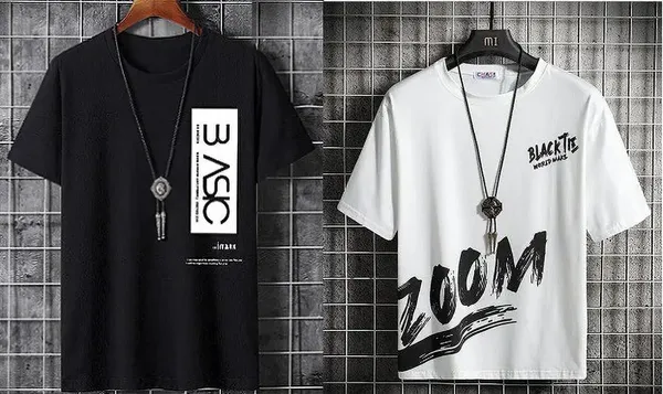 Pack_Of_2_White_&_Black_Round_Neck_Polyester_Graphic_Print_T-Shirt_For_Men