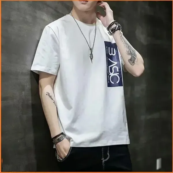 Pack_Of_2_White_&_Black_Stylish_Round_Nack_Half_Sleeve_Printed_Polyester_T-Shirt_For_Men