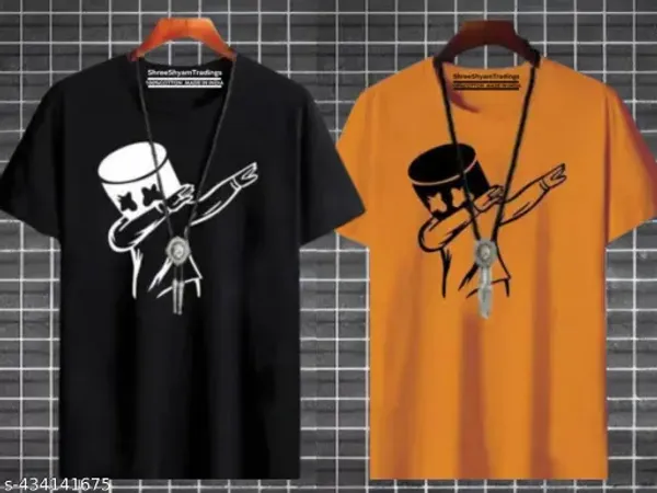 Pack_Of_2_Mustard_&_Black_Round_Neck_Polyester_Graphic_Print_T-Shirt_For_Men