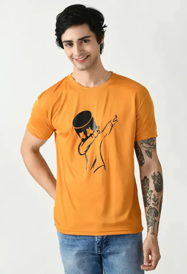 Pack_Of_2_Mustard_&_Black_Round_Neck_Polyester_Graphic_Print_T-Shirt_For_Men