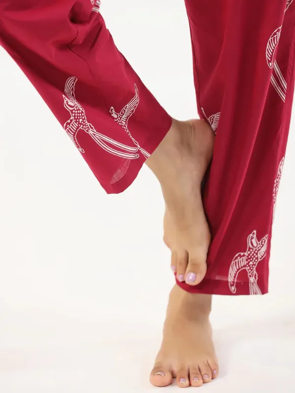Red_BirdCotton_kurti_Pajama_Set_For_Women
