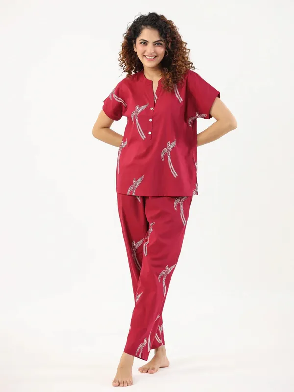 Red_BirdCotton_kurti_Pajama_Set_For_Women
