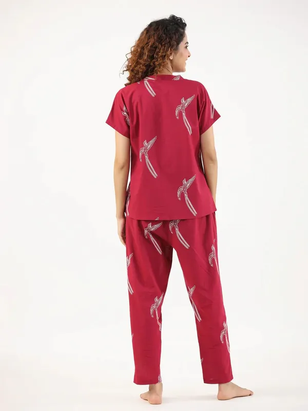 Red_BirdCotton_kurti_Pajama_Set_For_Women