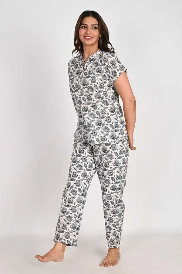 Grey_&_White_Cotton_kurti_Pajama_Set_For_Women