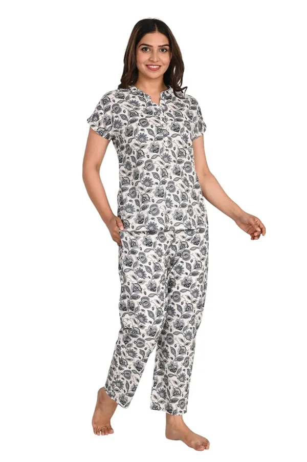 Grey_&_White_Cotton_kurti_Pajama_Set_For_Women