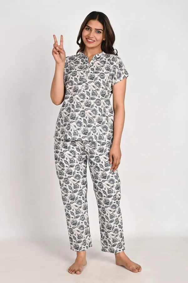 Grey_&_White_Cotton_kurti_Pajama_Set_For_Women