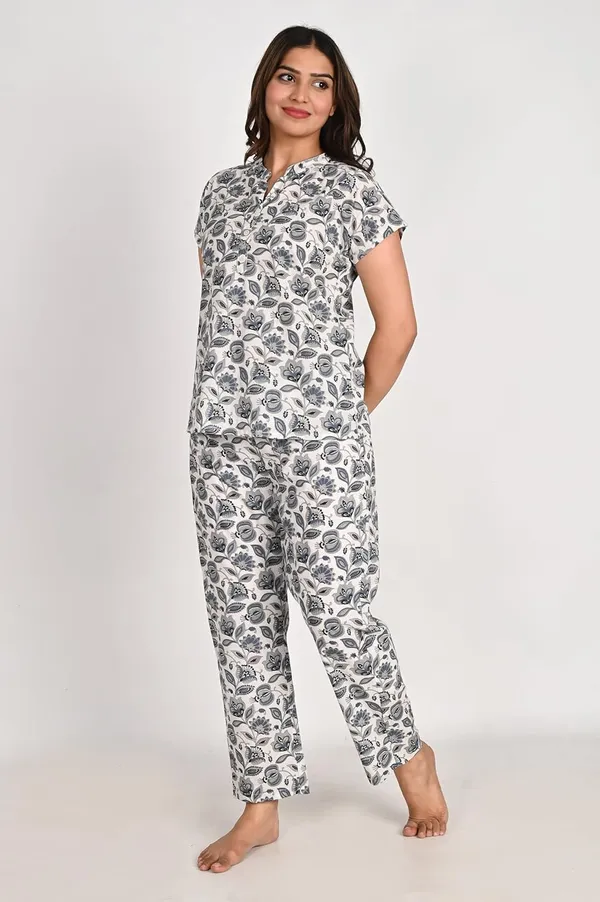 Grey_&_White_Cotton_kurti_Pajama_Set_For_Women