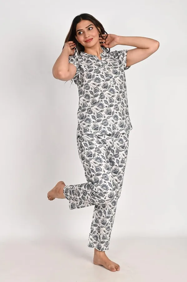 Grey_&_White_Cotton_kurti_Pajama_Set_For_Women