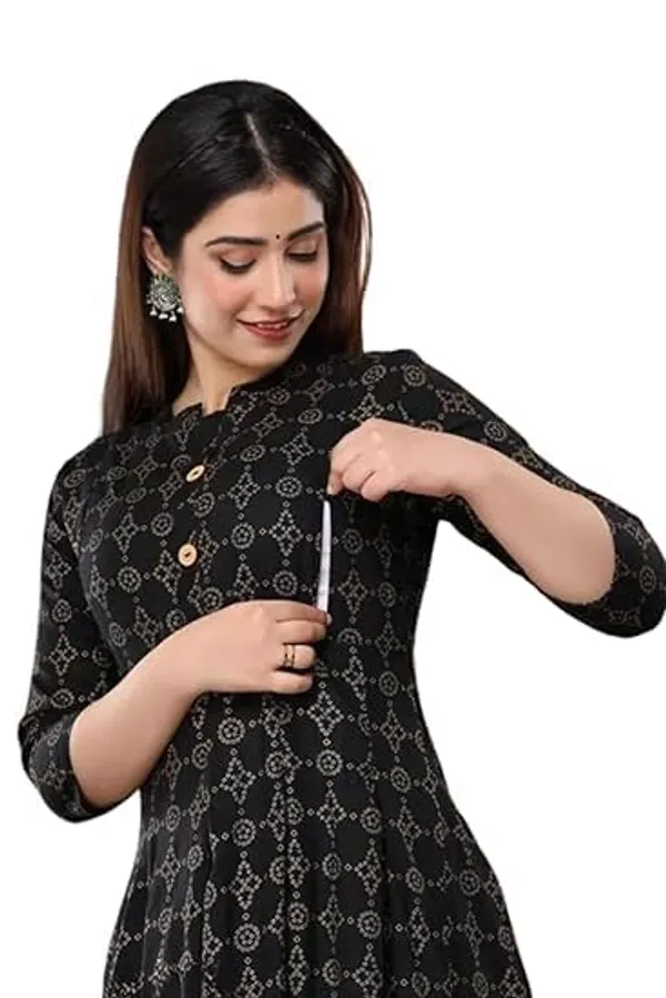 Black_Bandhej_Printed_Rayon_Maternity_Feeding_Anarkali_Gown_|_A-Line_Feeding_Dress_For_Women