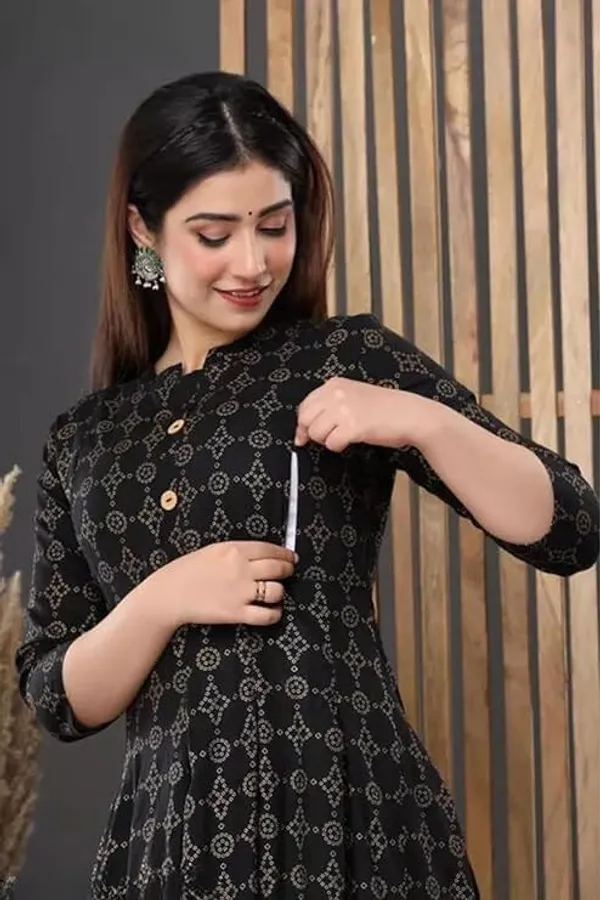 Black_Bandhej_Printed_Rayon_Maternity_Feeding_Anarkali_Gown_|_A-Line_Feeding_Dress_For_Women