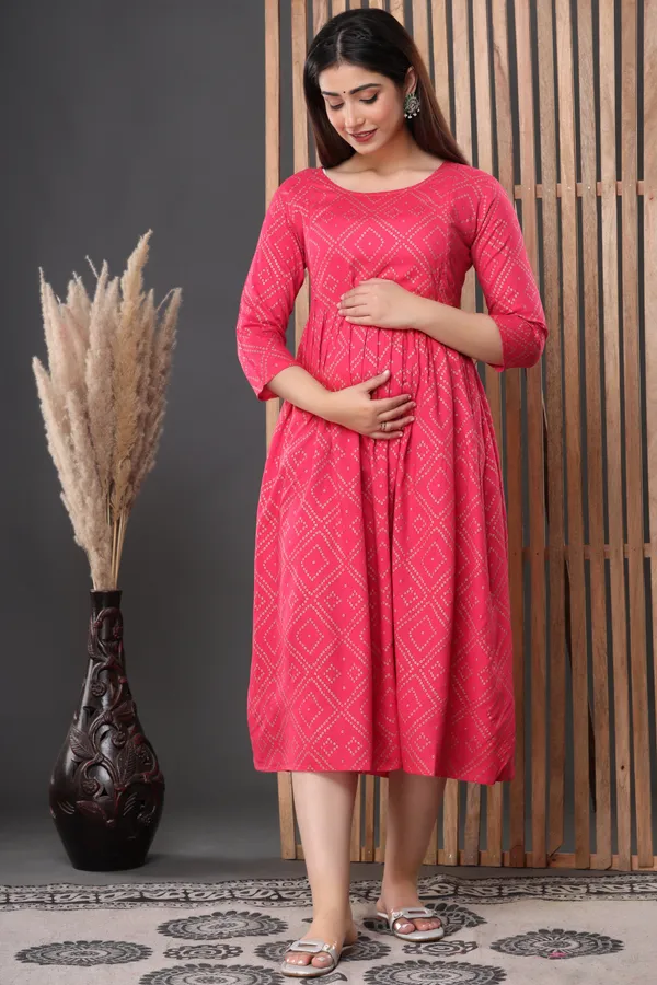 Pink_Bandhje_Printed_Rayon_Maternity_Feeding_Anarkali_Gown_|_A-Line_Feeding_Dress_For_Women