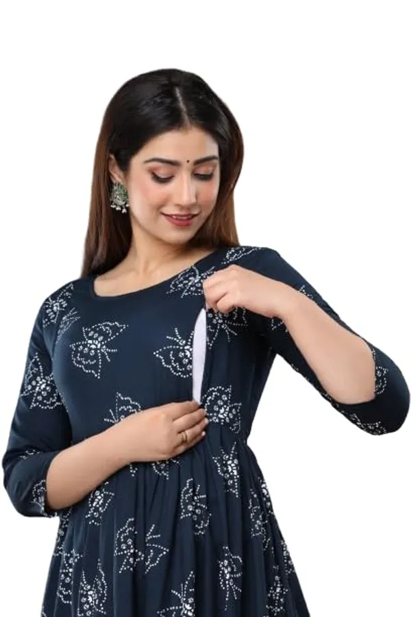Blue_Butterfly_Printed_Rayon_Maternity_Feeding_Anarkali_Gown_|_A-Line_Feeding_Dress_For_Women