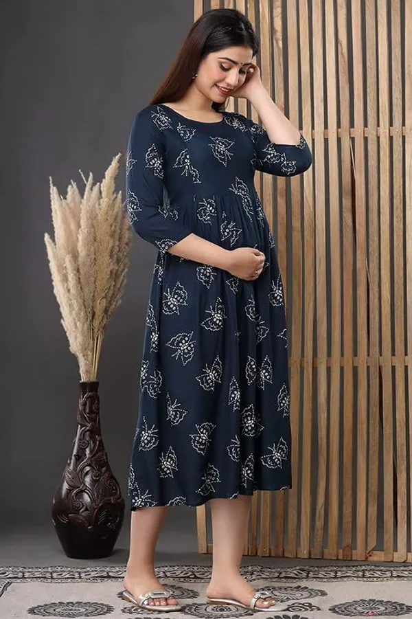 Blue_Butterfly_Printed_Rayon_Maternity_Feeding_Anarkali_Gown_|_A-Line_Feeding_Dress_For_Women