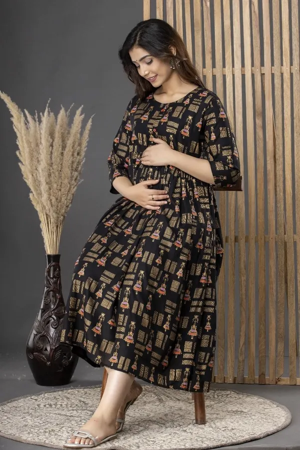 Black_Gudagudi_Printed_Rayon_Maternity_Feeding_Anarkali_Gown_|_A-Line_Feeding_Dress_For_Women
