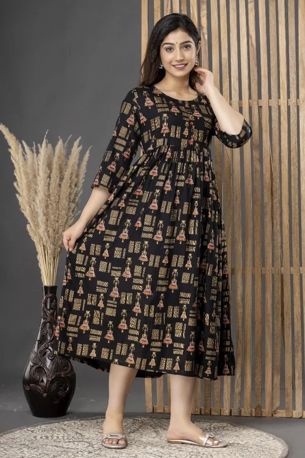 Black_Gudagudi_Printed_Rayon_Maternity_Feeding_Anarkali_Gown_|_A-Line_Feeding_Dress_For_Women