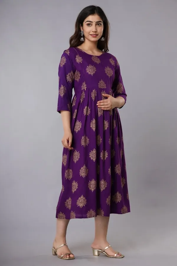 Purple_ButaPrinted_Rayon_Maternity_Feeding_Anarkali_Gown_|_A-Line_Feeding_Dress_For_Women