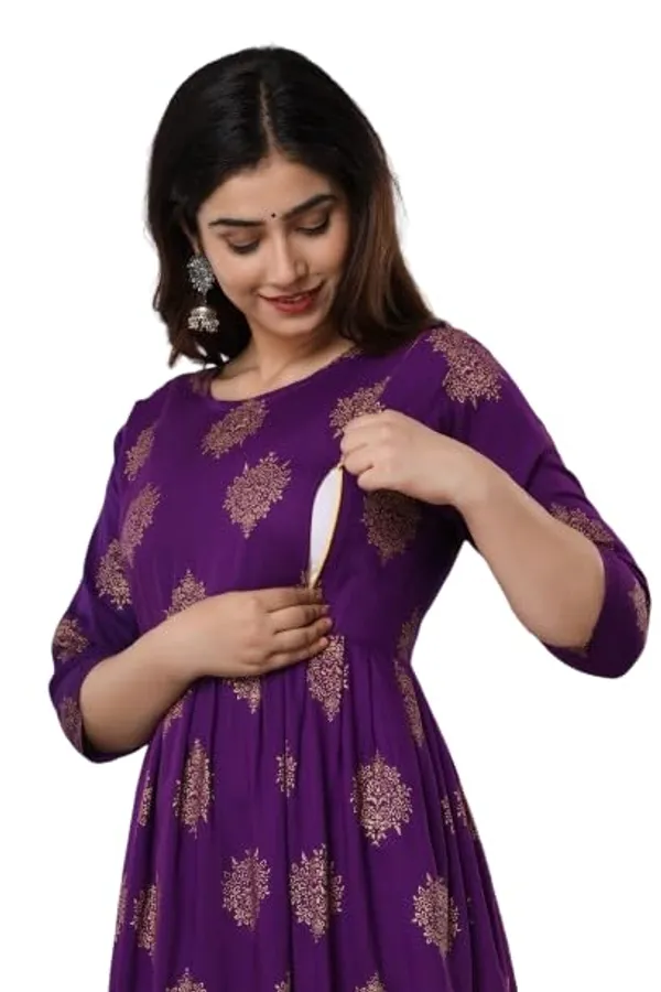 Purple_ButaPrinted_Rayon_Maternity_Feeding_Anarkali_Gown_|_A-Line_Feeding_Dress_For_Women
