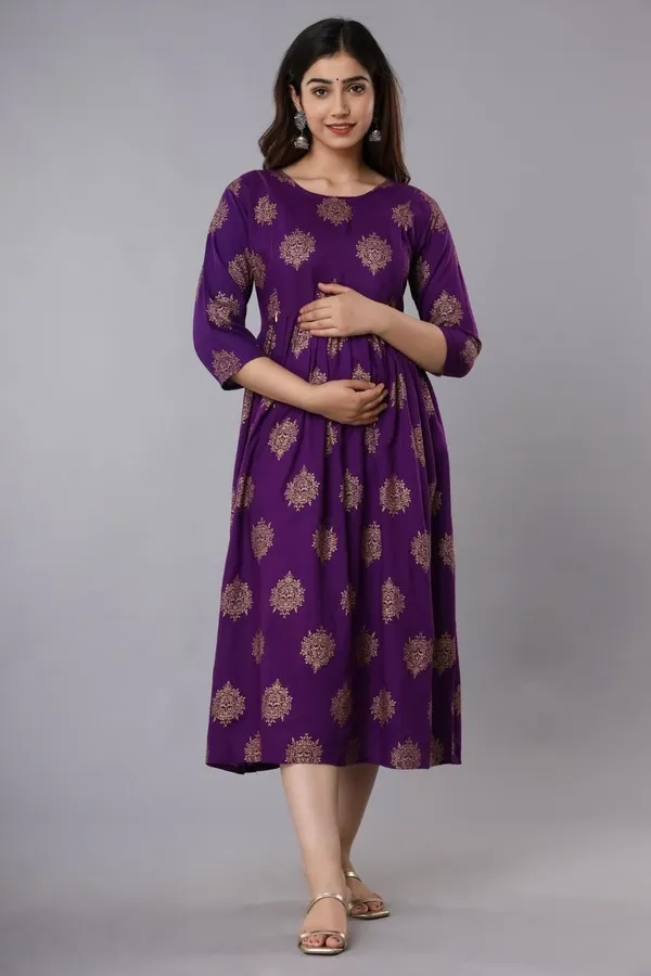Purple_ButaPrinted_Rayon_Maternity_Feeding_Anarkali_Gown_|_A-Line_Feeding_Dress_For_Women