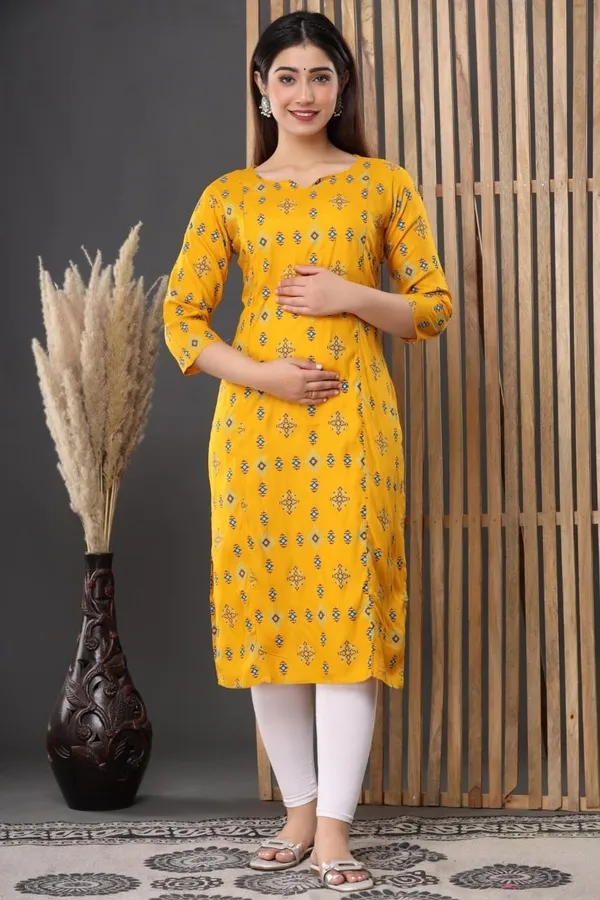 Yellow_Printed_Rayon_Maternity_Feeding_Anarkali_Gown_|_A-Line_Feeding_Dress_For_Women