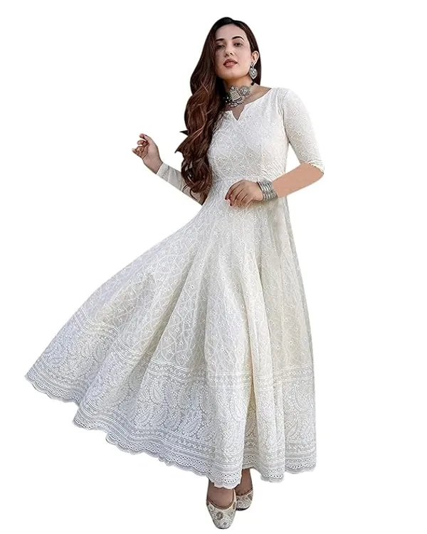White_Rayon_Chickan_Kari_Gown_|_Push_PremiumFor_Women