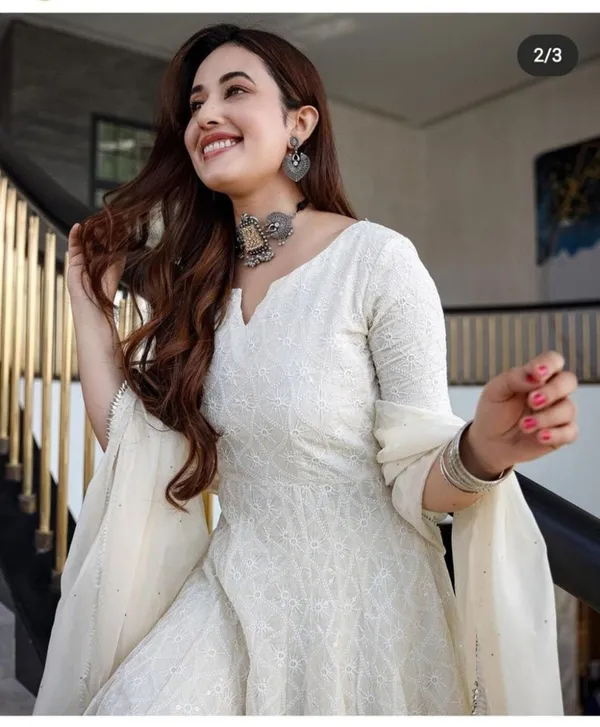 White_Rayon_Chickan_Kari_Gown_|_Push_PremiumFor_Women