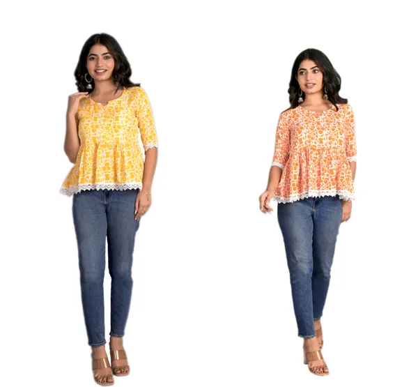Orange_&_Yellow_Rayon_Floral_Printed_Short_Top|Push_PremiumFor_Women