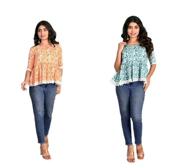 Light_Blue_&_Orange_Rayon_Floral_Printed_Short_Top|Push_PremiumFor_Women