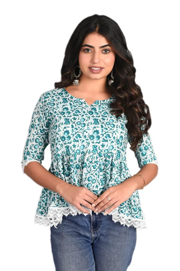 Light_Blue_&_Orange_Rayon_Floral_Printed_Short_Top|Push_PremiumFor_Women