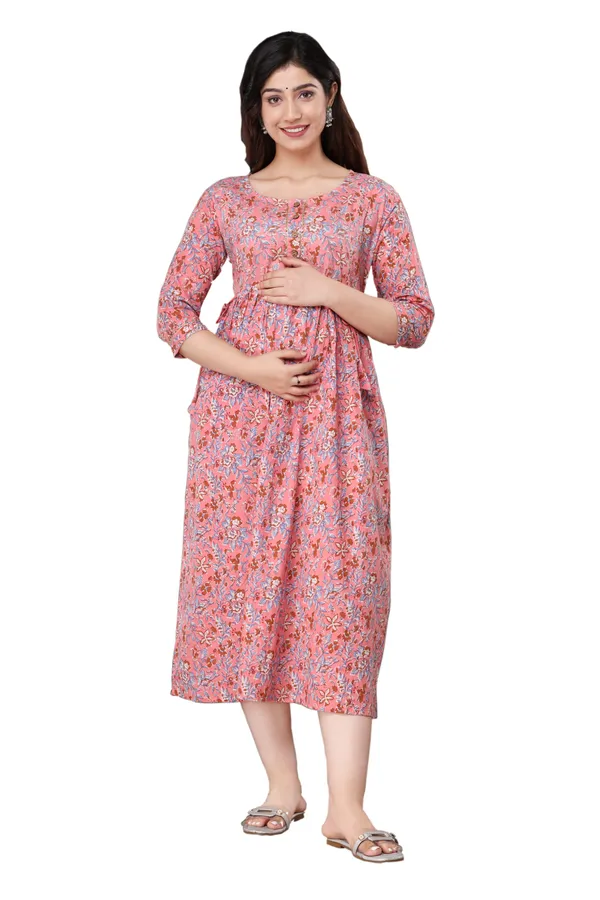 Pink_Flora_Printed_Rayon_Maternity_Feeding_Anarkali_Gown_|_A-Line_Feeding_Dress_For_Women