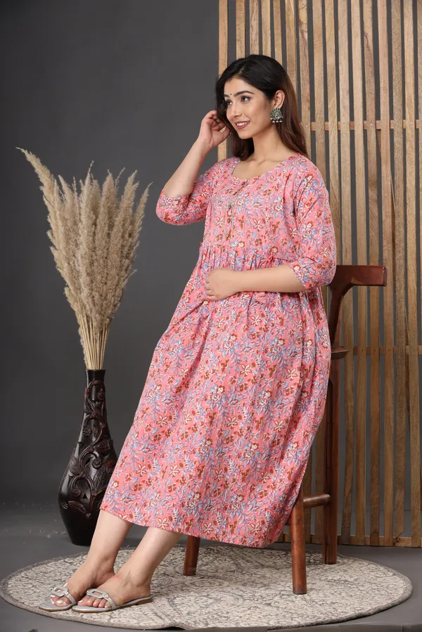 Pink_Flora_Printed_Rayon_Maternity_Feeding_Anarkali_Gown_|_A-Line_Feeding_Dress_For_Women