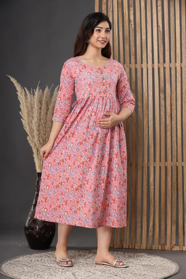 Pink_Flora_Printed_Rayon_Maternity_Feeding_Anarkali_Gown_|_A-Line_Feeding_Dress_For_Women
