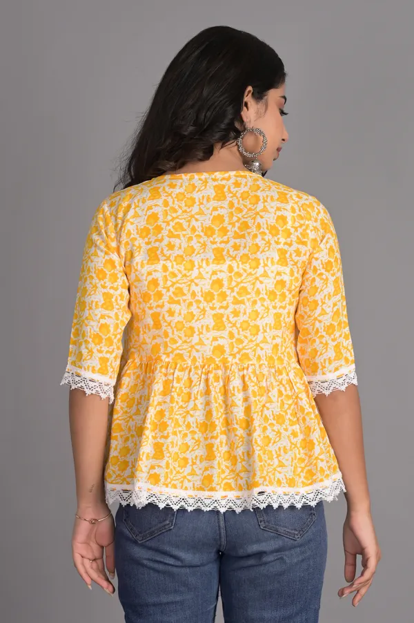 Yellow_&_Light_Blue_Rayon_Floral_Printed_Short_Top|Push_PremiumFor_Women