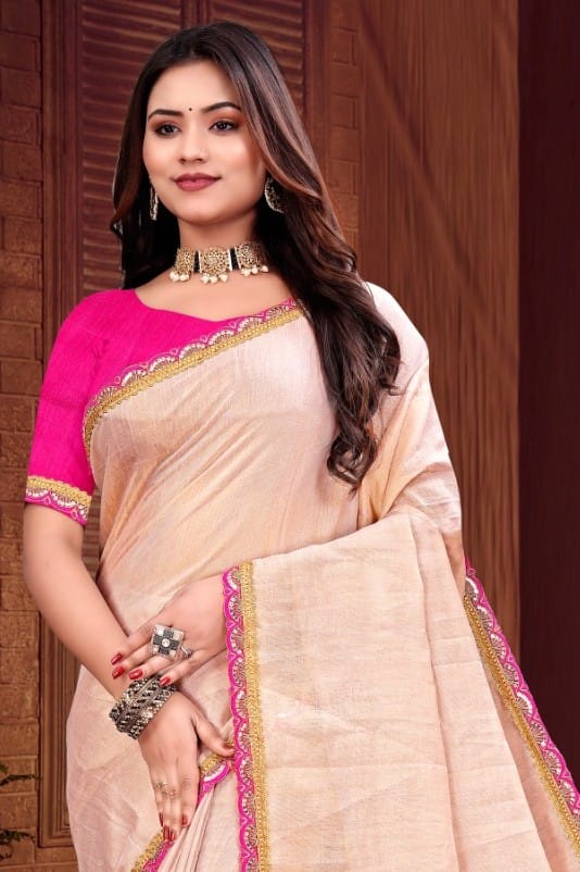 Cream_Cotton_Linen_Saree_For_Women_With_Blouse
