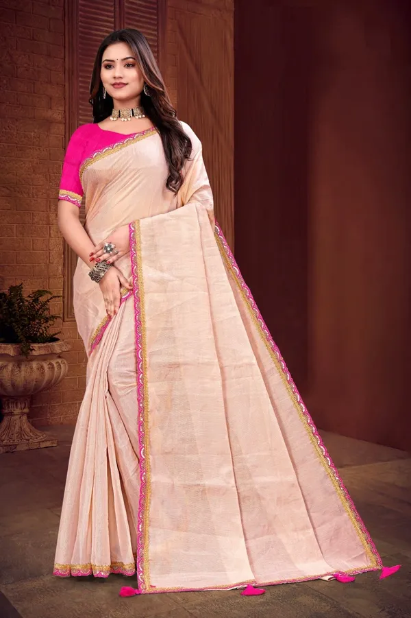 Cream_Cotton_Linen_Saree_For_Women_With_Blouse