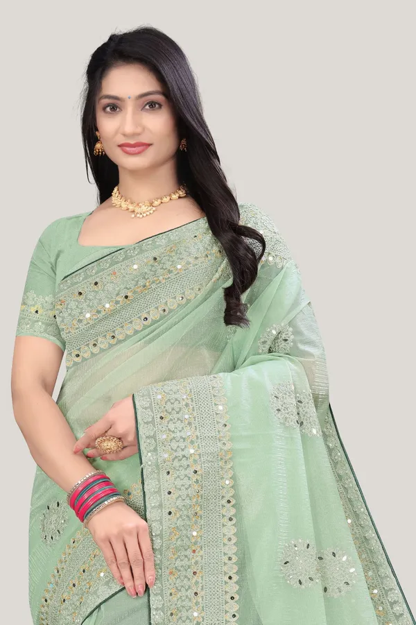 Pista_Organza_Mirror_Work_Organza_Saree_For_Women_With_Blouse