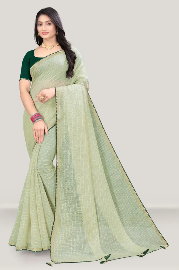 Pista_Cotton_Lining_Saree_For_Women_|_With_Blouse