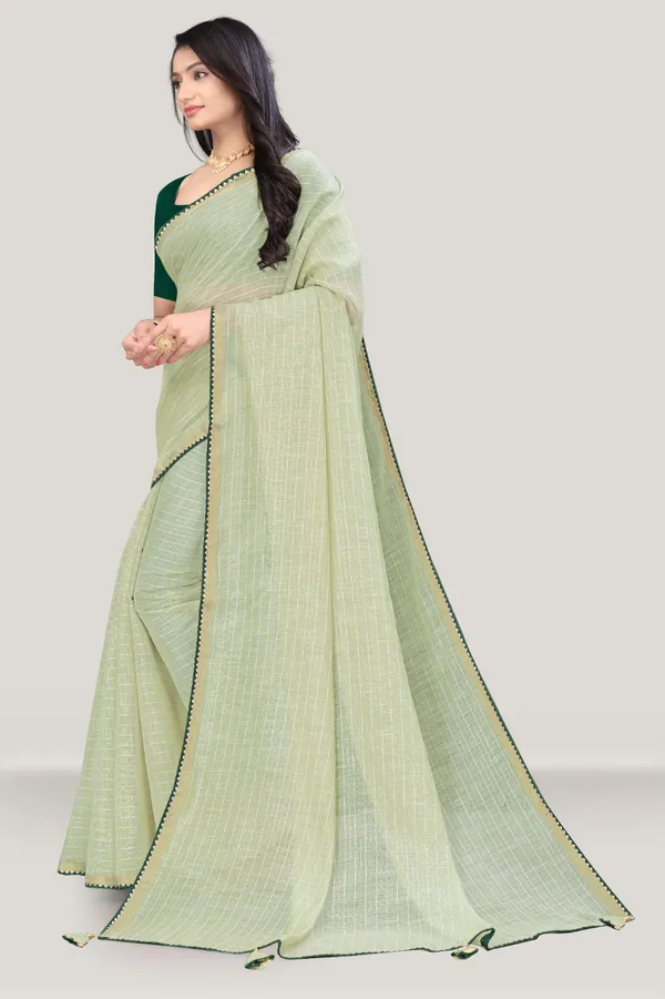 Pista_Cotton_Lining_Saree_For_Women_|_With_Blouse