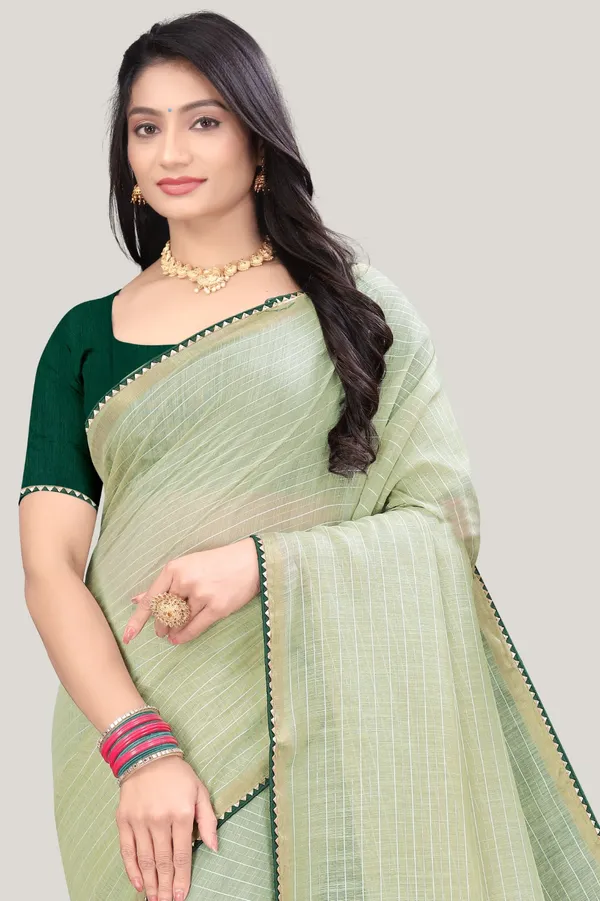 Pista_Cotton_Lining_Saree_For_Women_|_With_Blouse