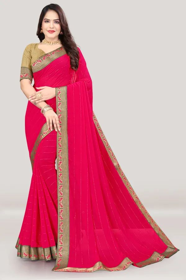 Red_Georgette_Work_Saree_For_Women_|_With_Blouse